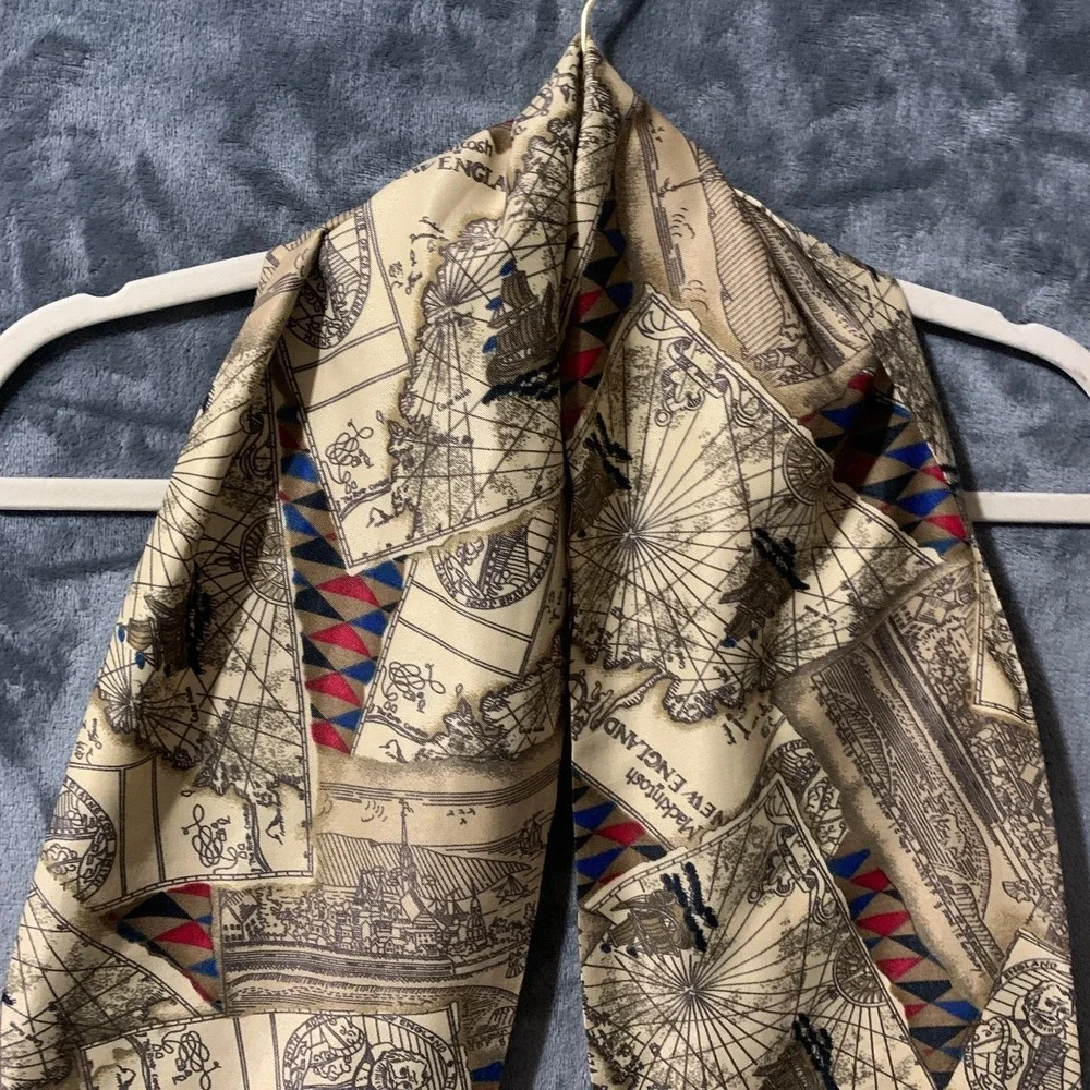 Vintage Mackintosh New England Map Nautical Souvenir Scarf Tie Massachusetts